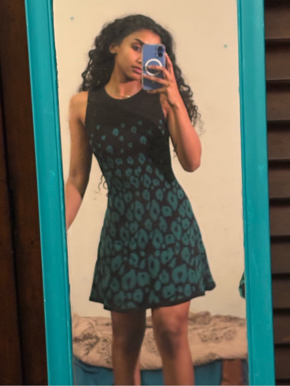 Shoshanna Black Dress with Teal Floral Print